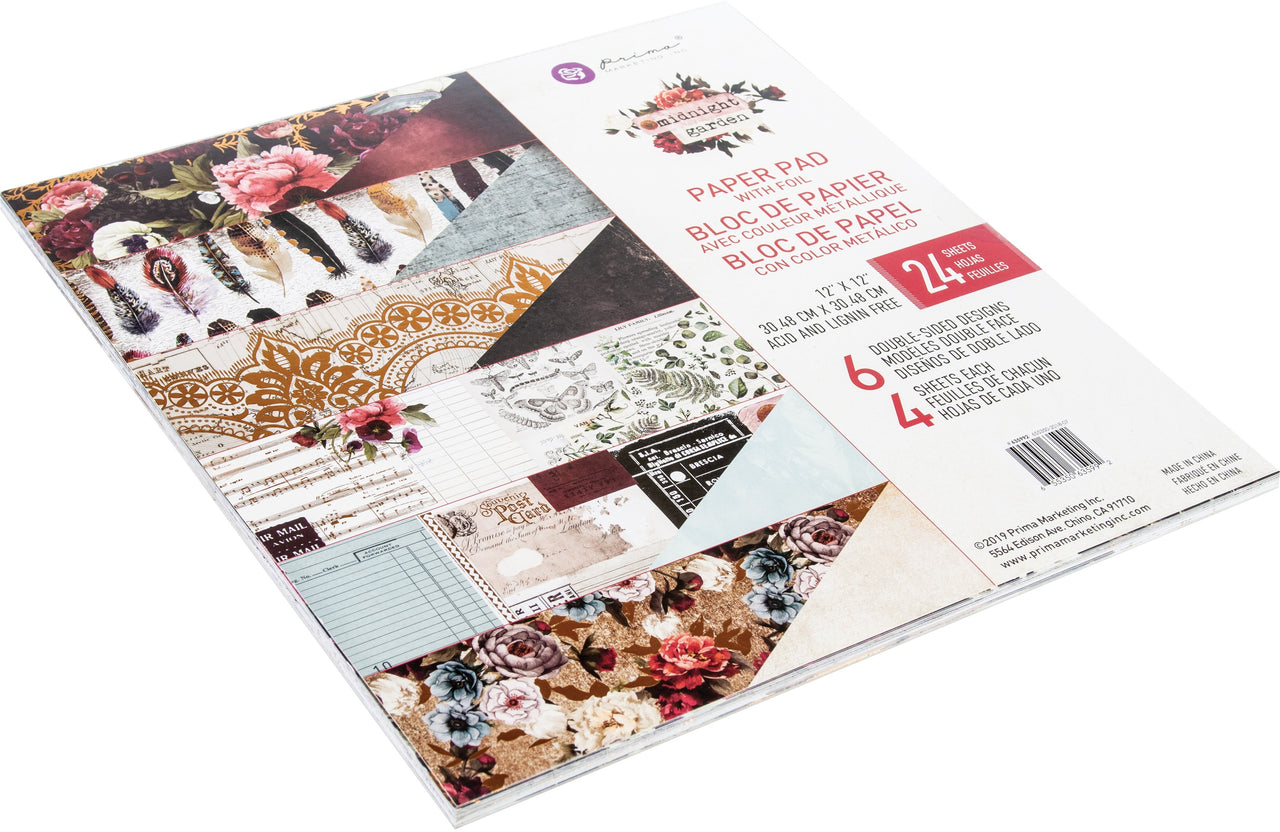 Prima Marketing Double-Sided Paper Pad 12"X12" 24/Pkg - Midnight Garden, 6 Foiled Designs/4 Each
