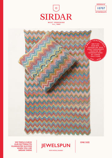 Ripples Blanket & Cushion In Sirdar Jewelspun With Wool Chunky - 10707P - Downloadable PDF
