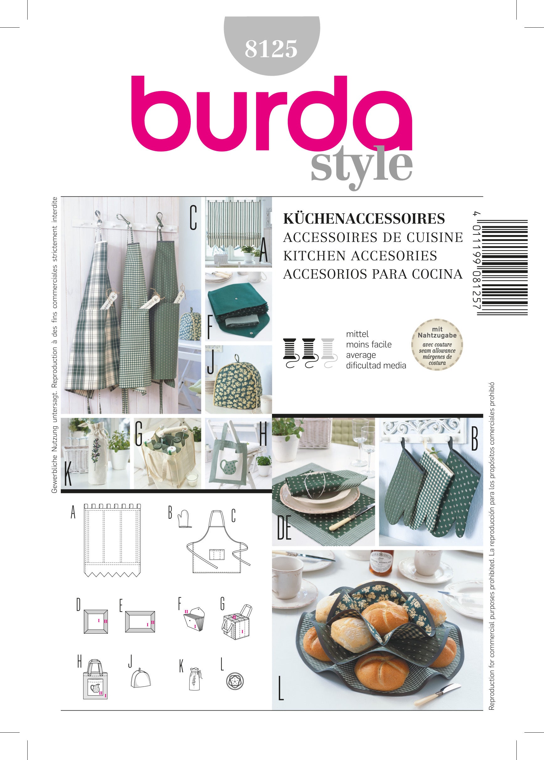 Burda Kitchen Accessories Sewing Pattern B8125 - Paper Pattern, Size one size