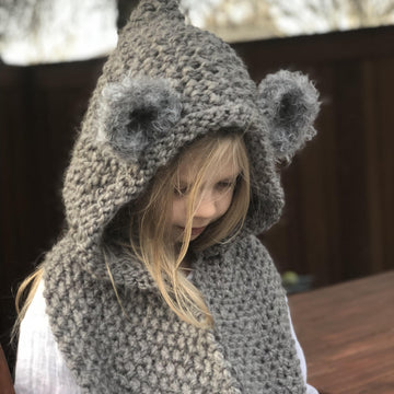 Knitted coala hooded scarf