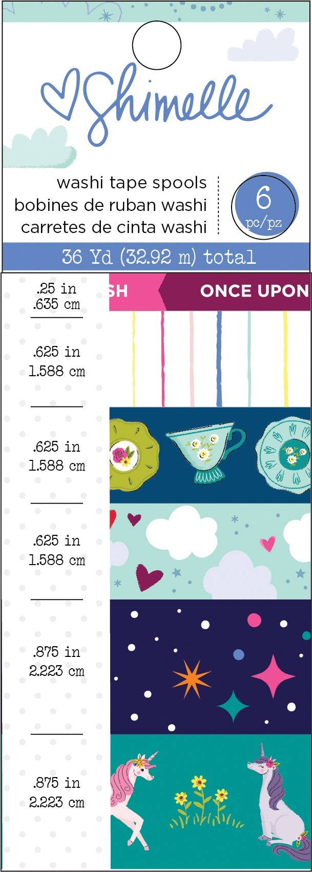 American Crafts Shimelle Head In The Clouds Washi Tape 6/Pkg - Foil & Glitter Accents