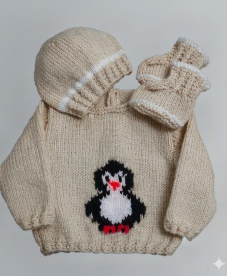 Penguin Sweater, Hat and Bootees