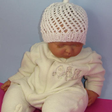 Baby Simple Lace Stitch Topknot Skullcap Hat