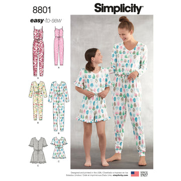 Simplicity 8801 Girls and Misses Knit Jumpsuit Romper - Paper Pattern, Size A (S - L / XS - XL)