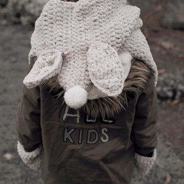 Suede bunny hooded scarf