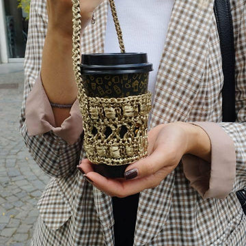Raffia Cold Brew Coffee Cup Holder Crochet Pattern
