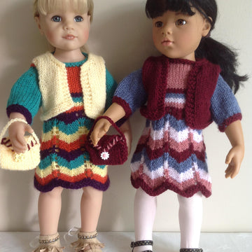 Multi colour dress, bolero, bag for 18" doll