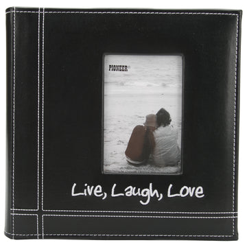 Pioneer Embroidered Stitched Leatherette Photo Album 9"X9" - Live, Laugh & Love - Black