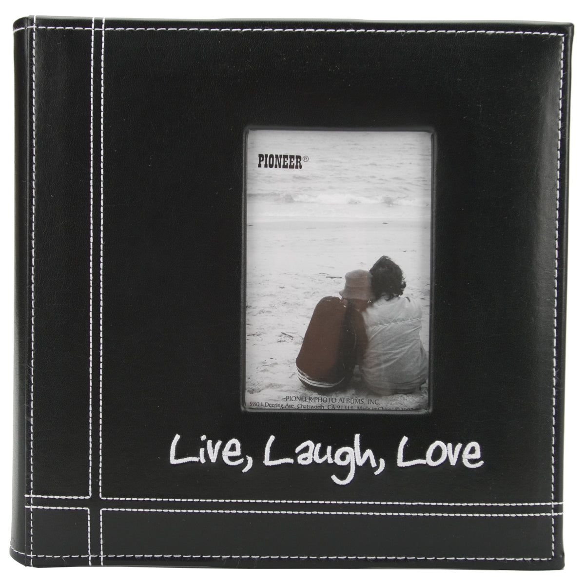 Pioneer Embroidered Stitched Leatherette Photo Album 9"X9" - Live, Laugh & Love - Black