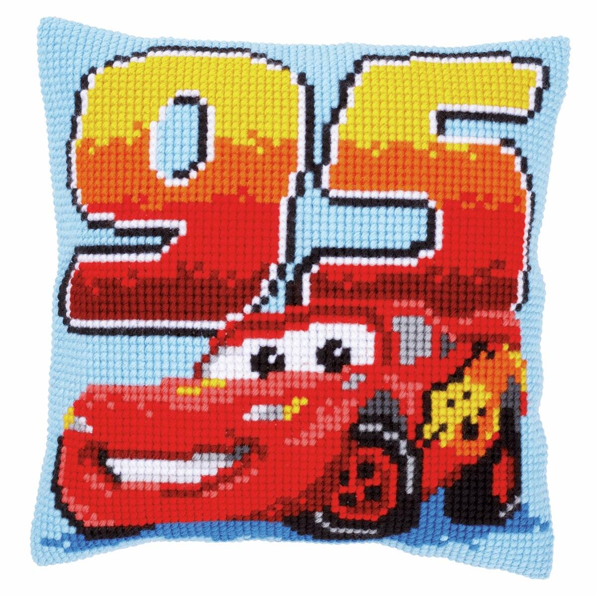 Vervaco Cross Stitch Kit: Cushion: Disney Lightning McQueen - 40 x 40cm