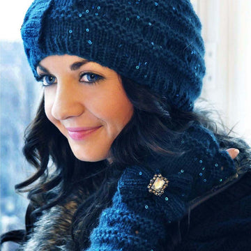 Your Time To Shine Sequin Bow and Boho Flower Hat and Fingerless Glove Set