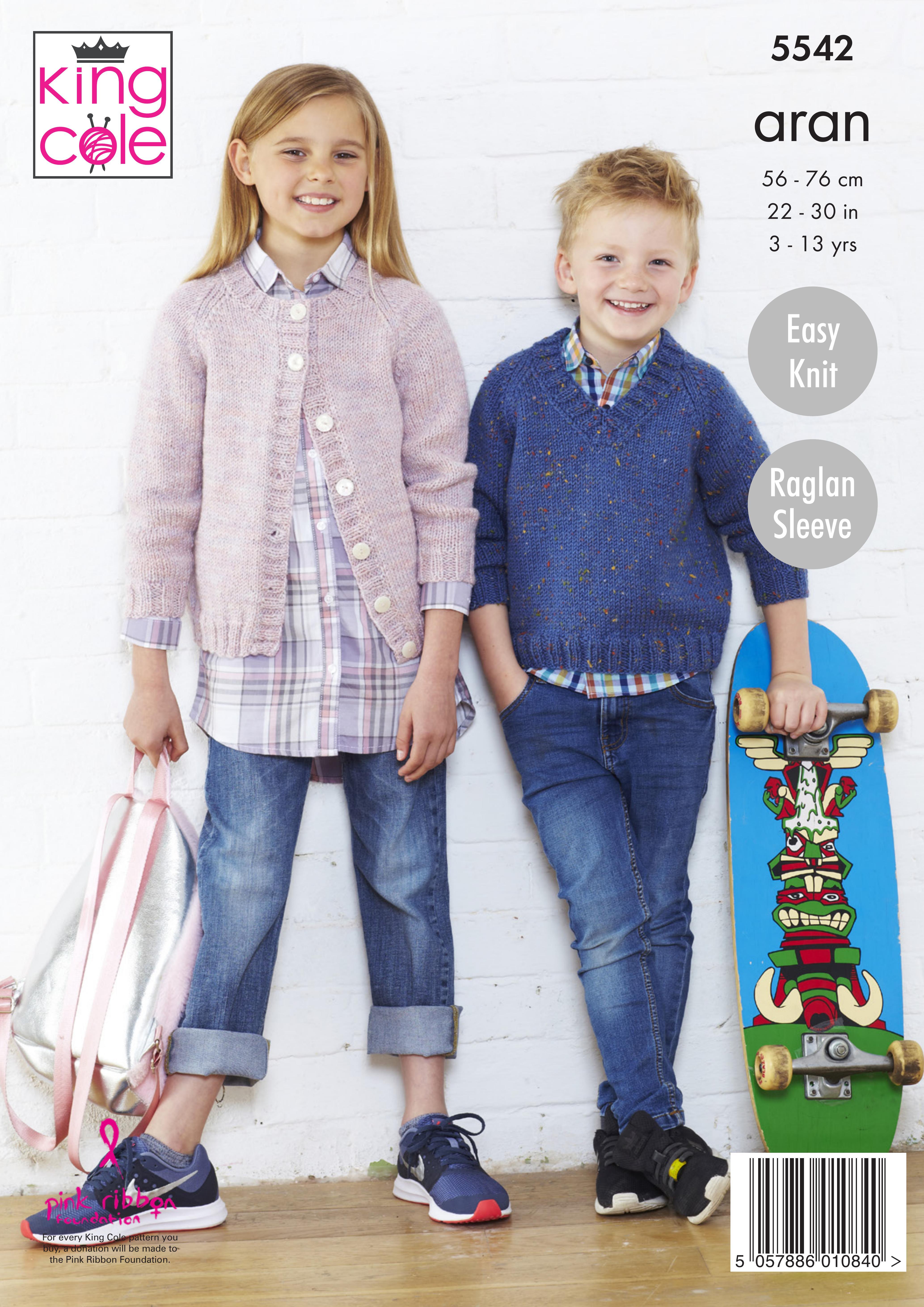 V & Round Neck Cardigans & Sweaters in King Cole Aran - 5542 - Downloadable PDF