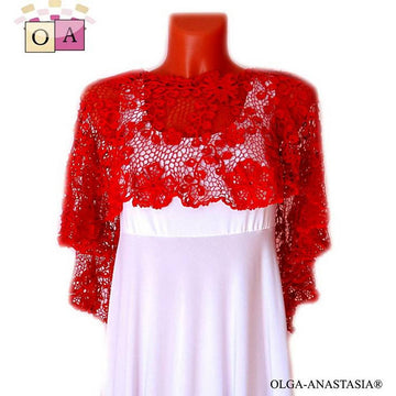 Red lace suit - top, skirt, peplum