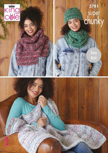 Throw, Scarf, Snood and Hat in King Cole Christmas Super Chunky - P5781 - Leaflet