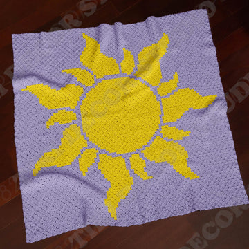 CROCHET PATTERN C2C Tangled Sun Rapunzel Blanket 90x90 Square Purple Afghan