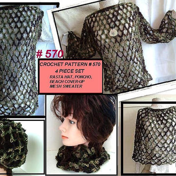 570, 4 PIECE SET, Beach cover, Sweater, Hat, Poncho