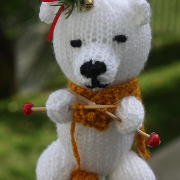 Teeny Knitting Teddy Ornament