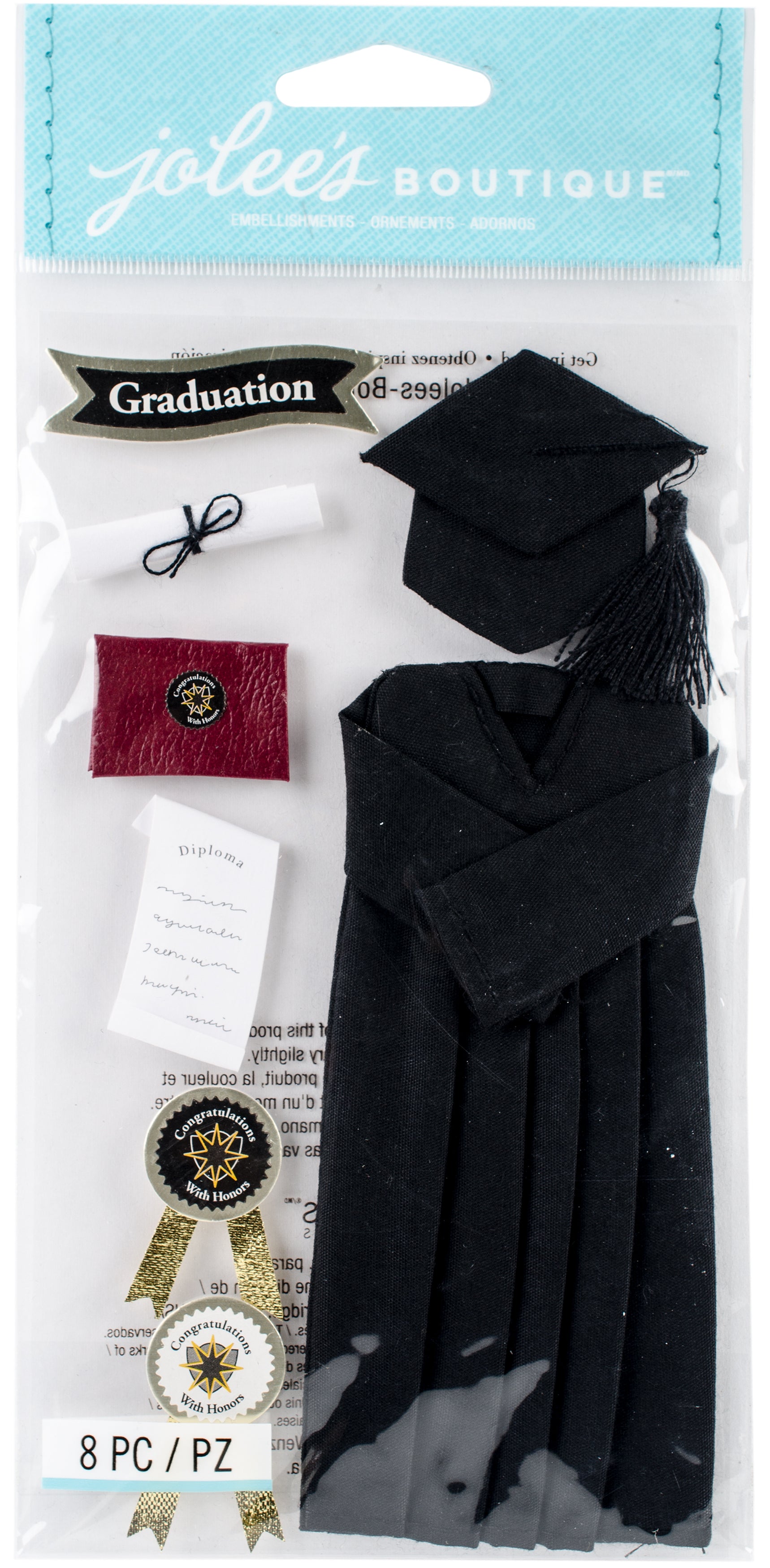 Jolee's Le Grande Dimensional Stickers - Graduation Cap & Gown - Black