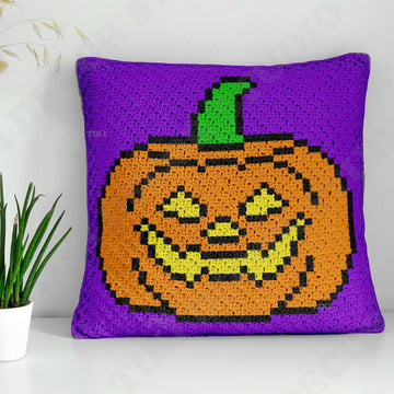 Pumpkin Pillow All Saints' Eve Orange Halloween Cushion Diagonal Crochet Pattern Mini-C2C