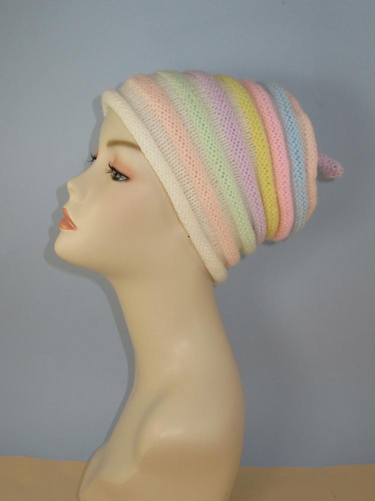Candy Stripe Roll Brim Beehive Topknot Slouch