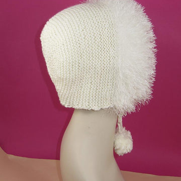 Faux Fur Trim Garter Stitch Bonnet Hat