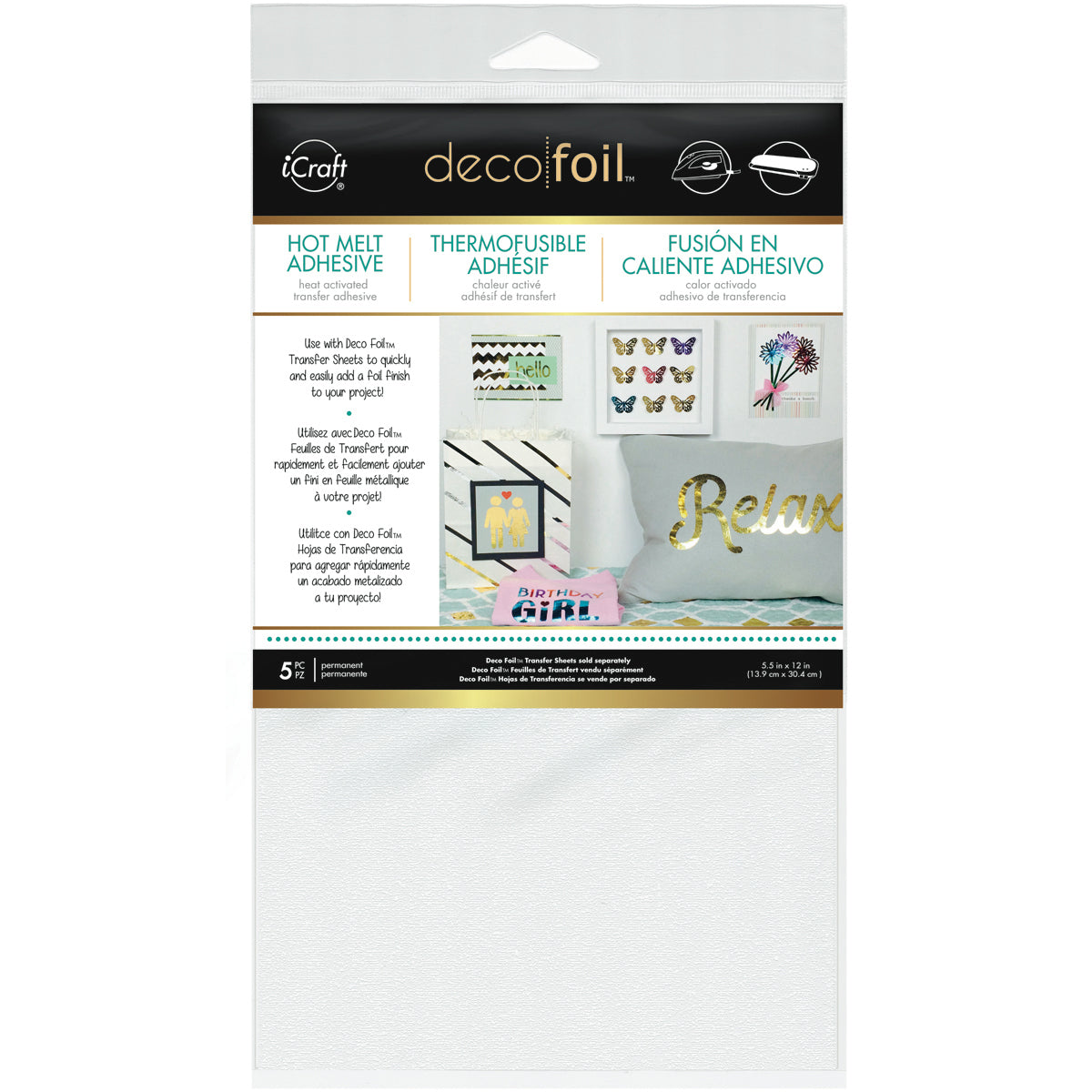 Therm O Web Deco Foil Iron-On Adhesive Transfer Sheet 5.5"X12" 5/Pkg - 418592
