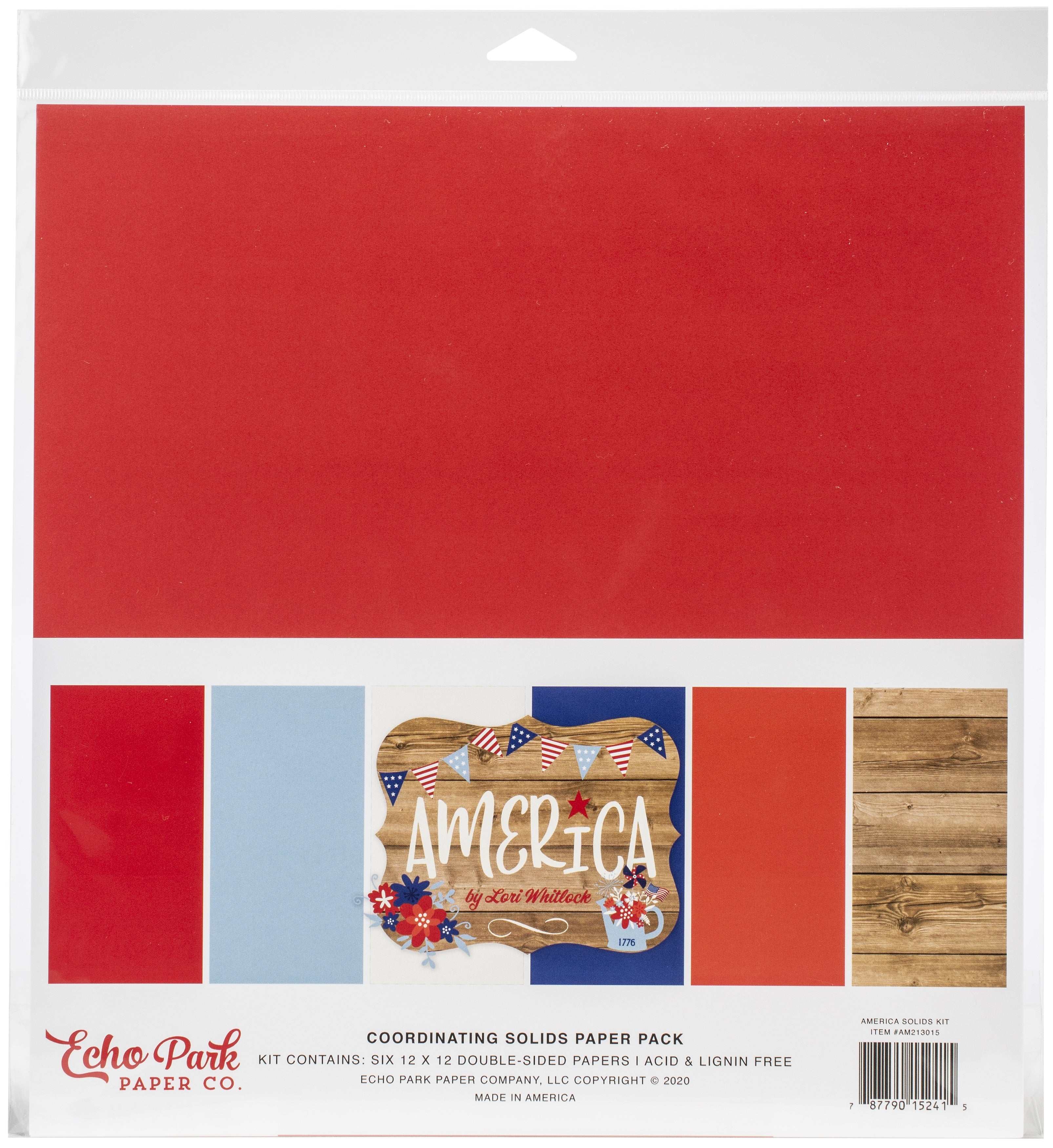 Echo Park Paper Echo Park Double-Sided Solid Cardstock 12"X12" 6/Pkg - America, 6 Colors