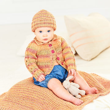Cardigan, Hat and Blanket in Stylecraft Soft Baby Easy Stripes and Bambino DK 10163