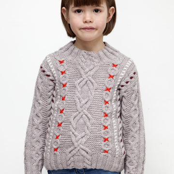 Girls Embroidered Cable Sweater in Bergere de France Barisienne - 60508-445 - Downloadable PDF