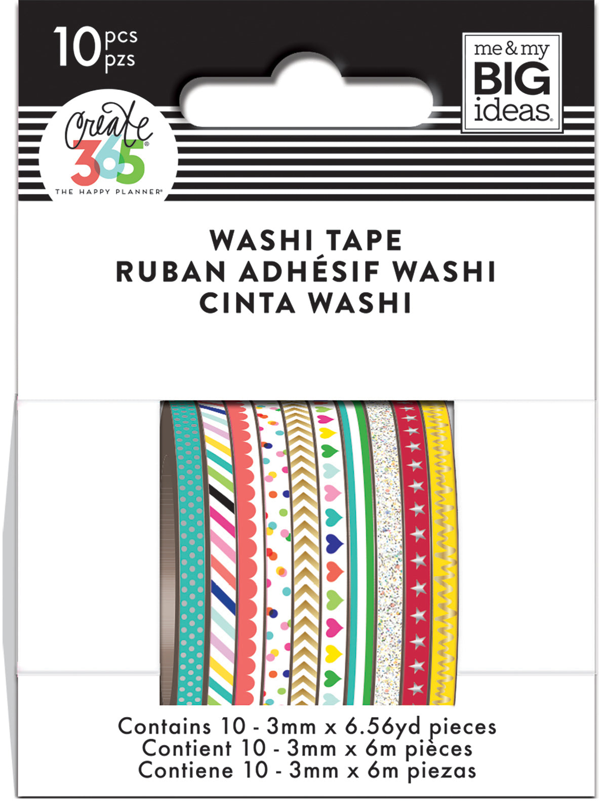 The Happy Planner Mini Washi Tape 3mmx6.56yd Each 10/Pkg - Brights