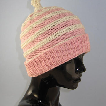 Stripe Topknot Beanie Hat