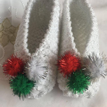DK knitting pattern Christmas eve box slippers or slipper socks using 2 strands of DK yarn knitted together age 8yrs - Adult