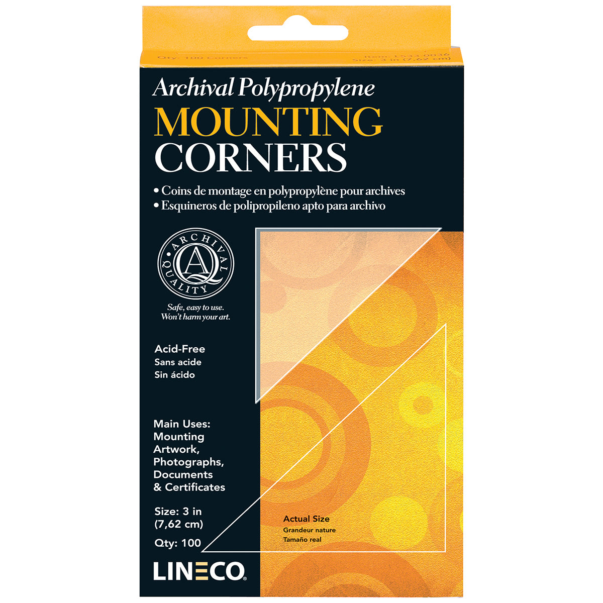 Lineco Polypropylene Photo Mounting Corners 100/Pkg - Clear 3"
