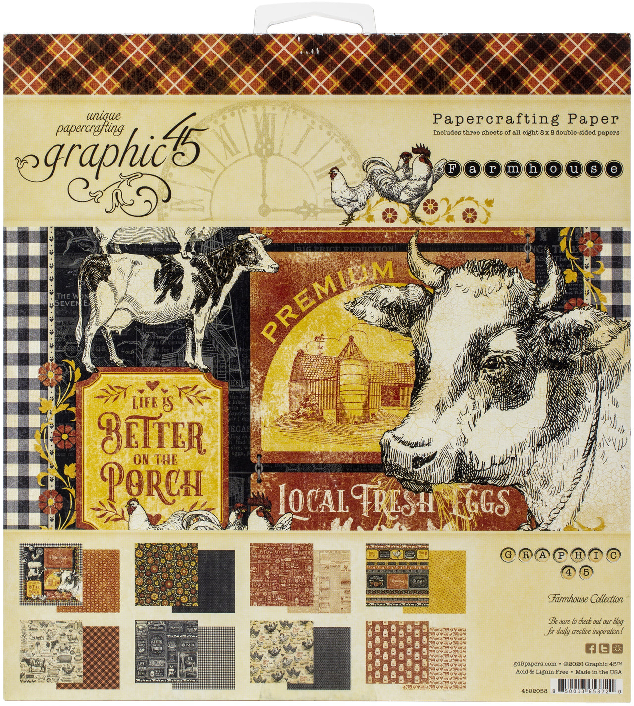 Graphic 45 Double-Sided Paper Pad 8"X8" 24/Pkg - Farmhouse