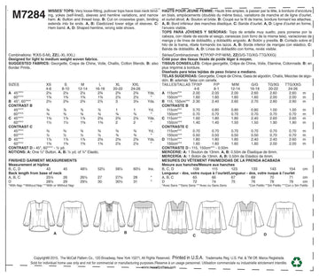 McCall's Misses' Tops M7284 - Sewing Pattern