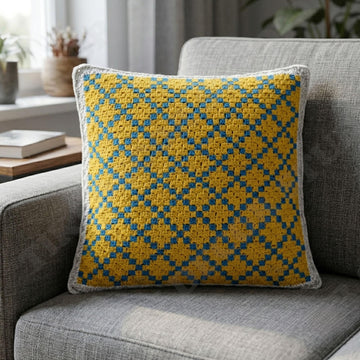Golden Mosaic Seville Tiles Square Pillow Mini C2C Crochet Pattern