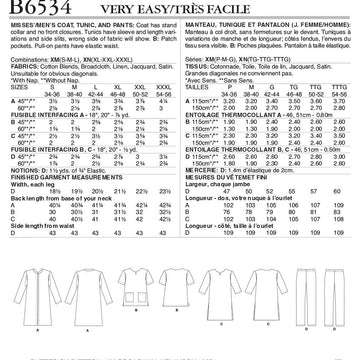 Butterick Misses'/Men's Coat, Tunic and Pants B6534 - Sewing Pattern