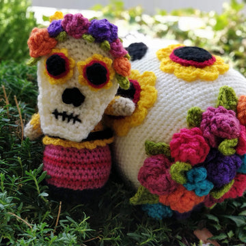 Carmencita and Dia de los Muertos Flower Skull crochet Amigurumi doll