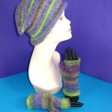 Mohair Slouch Hat and Fingerless Glove Set
