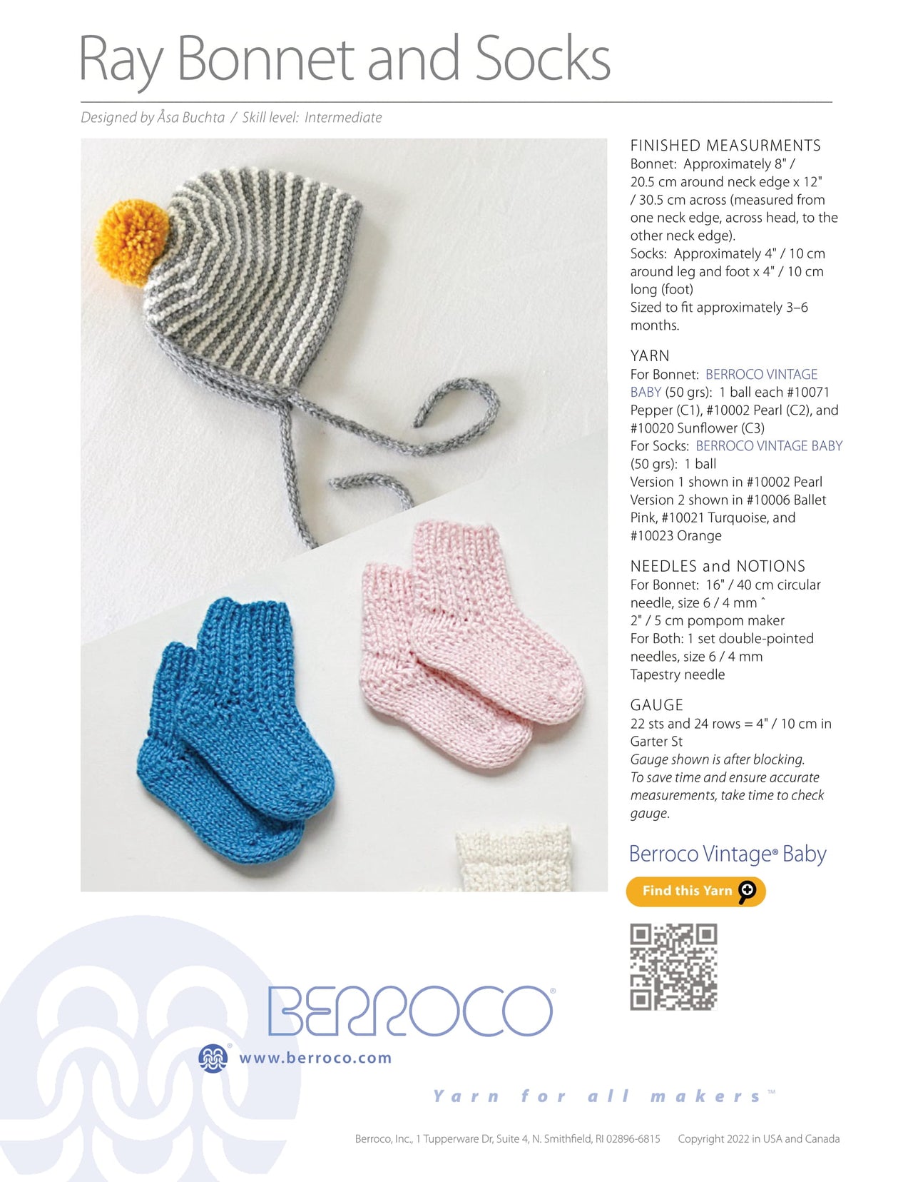 Berroco Ray Bonnet & Socks PDF