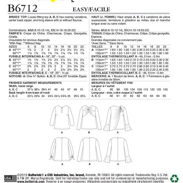 Butterick Misses' Top B6712 - Sewing Pattern