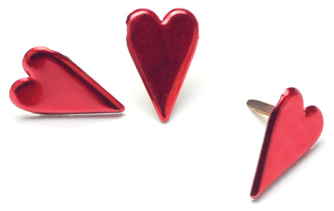 Creative Impressions Painted Metal Paper Fasteners 50/Pkg - Long Hearts - Metallic Red