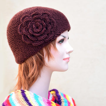 Malin knit hat with crochet flower