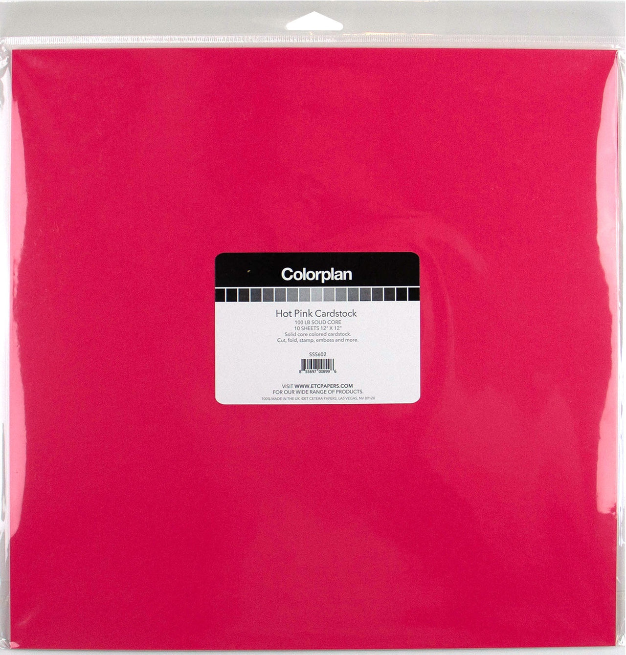 Arc Crafts ColorPlan 100lb Cover Solid Cardstock 12"X12" 10/Pkg - Hot Pink