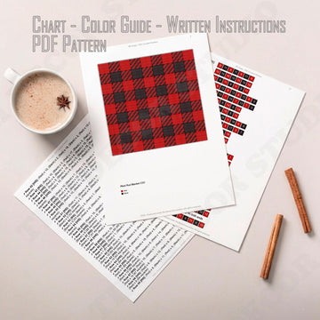 C2C CROCHET PATTERN Red Plaid Blanket Scottish Tartan Afghan Checkered Lapghan