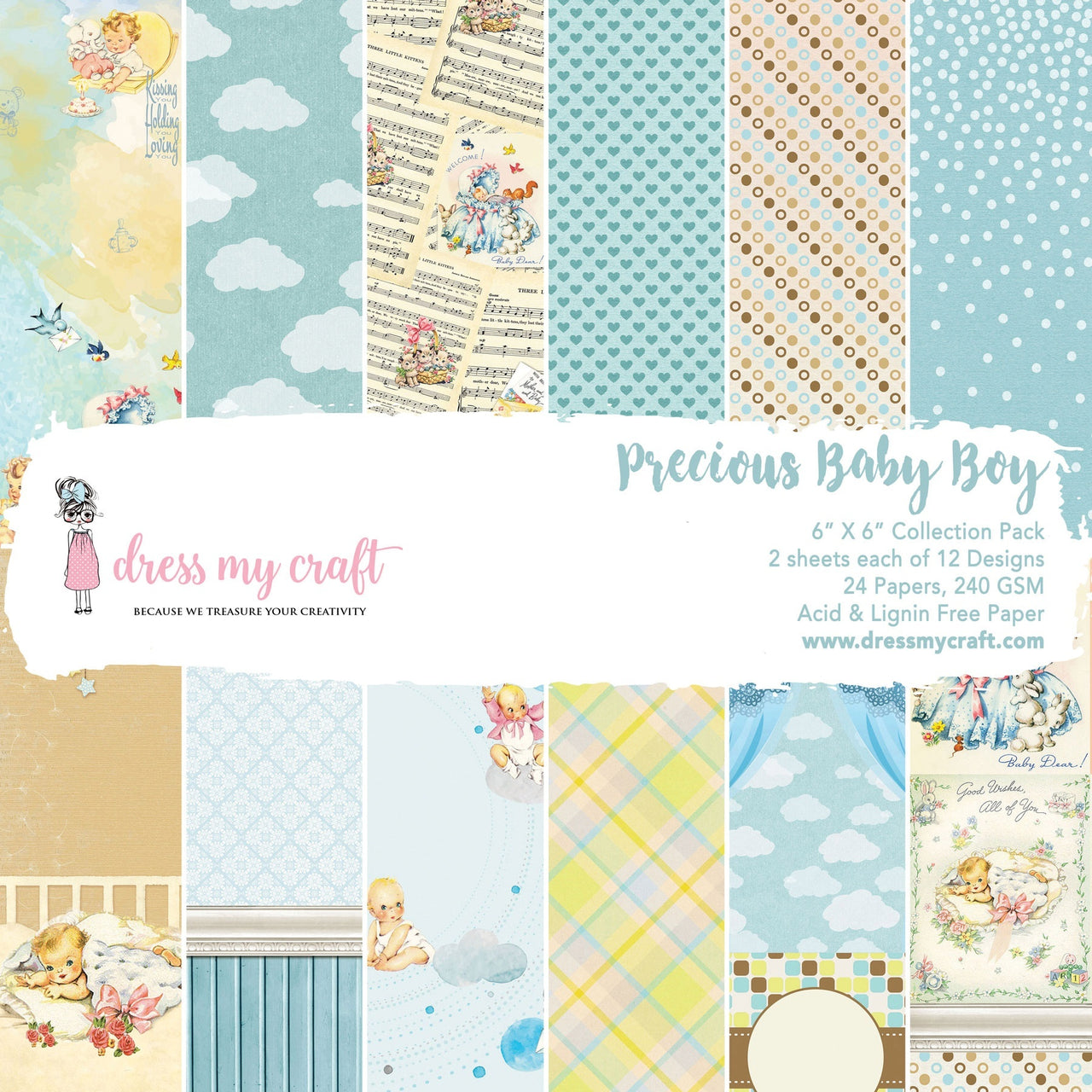 Dress My Crafts Single-Sided Paper Pad 6"X6" 24/Pkg - Precious Baby Boy, 12 Designs/2 Each