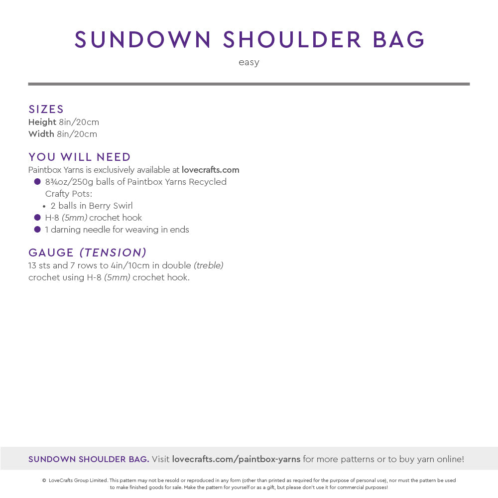 Sundown Shoulder Bag - Free Crochet Pattern for Women in Paintbox Yarns Recycled Crafty Pots by Paintbox Yarns