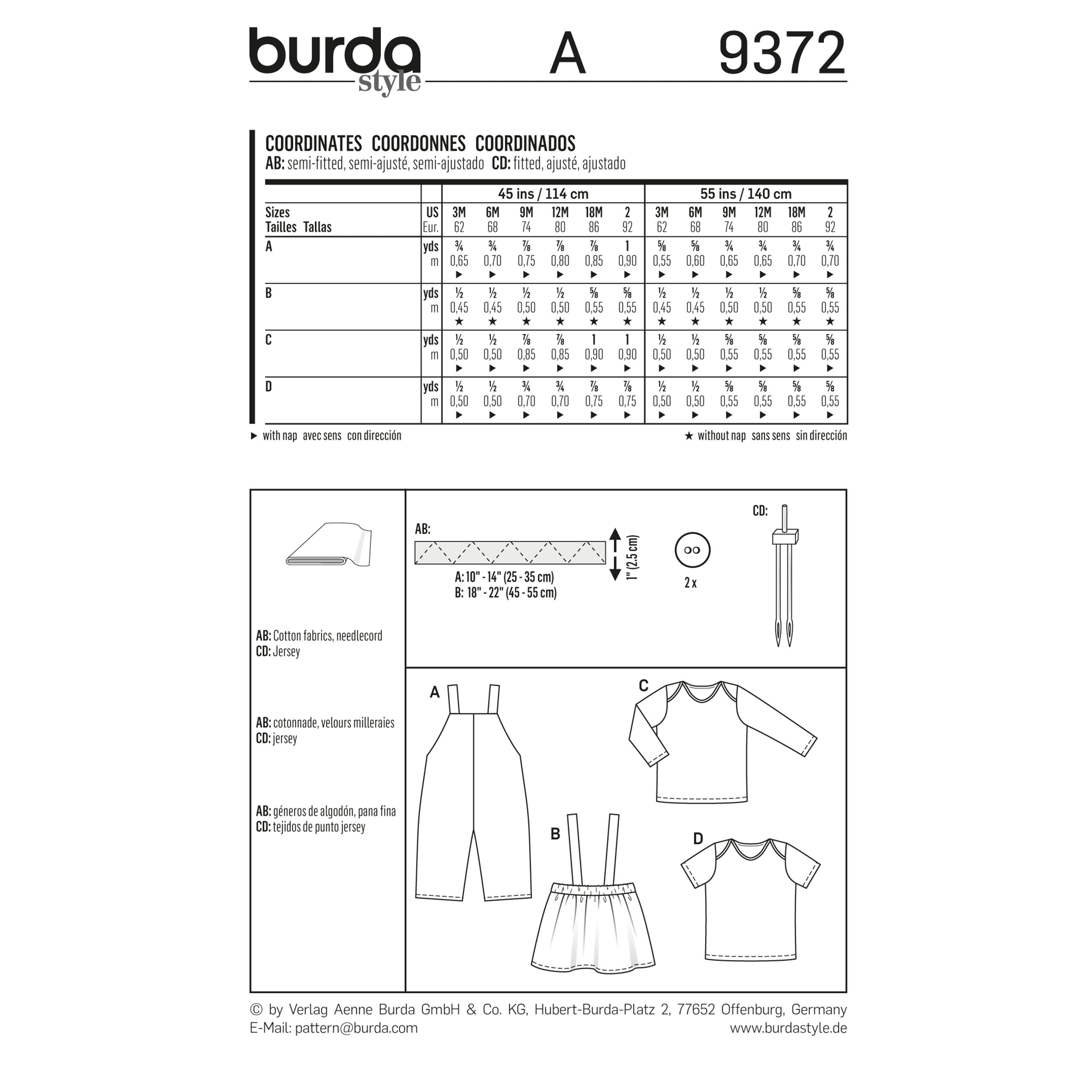 Burda Style Pattern 9372 Coordinates