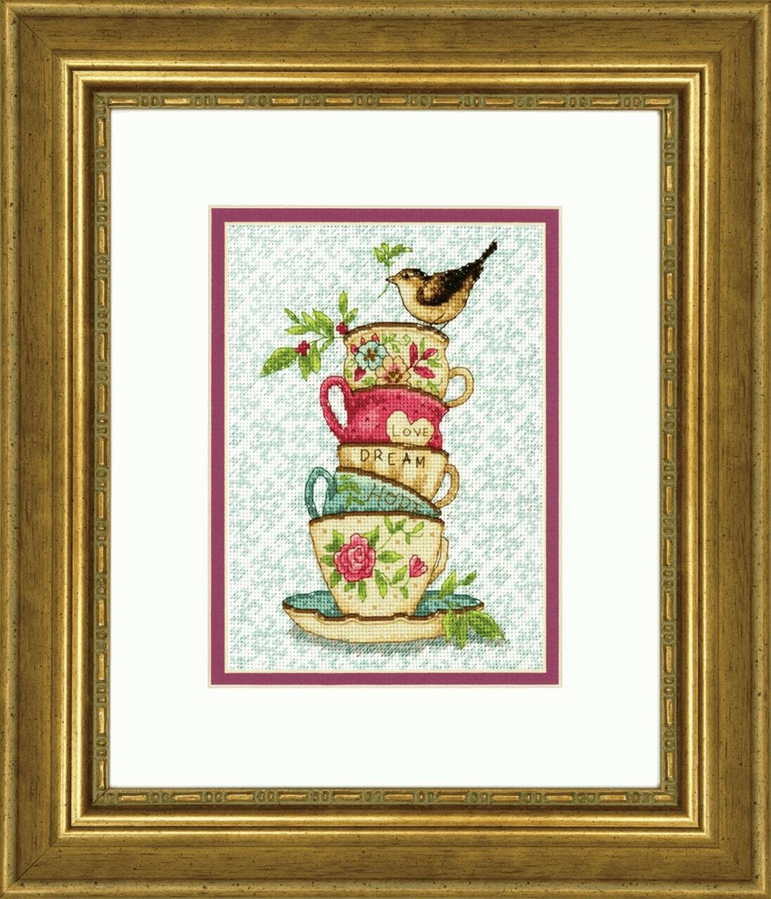 Dimensions Gold: Counted Cross Stitch Kit: Stacked Tea Cups - 13 x 18cm