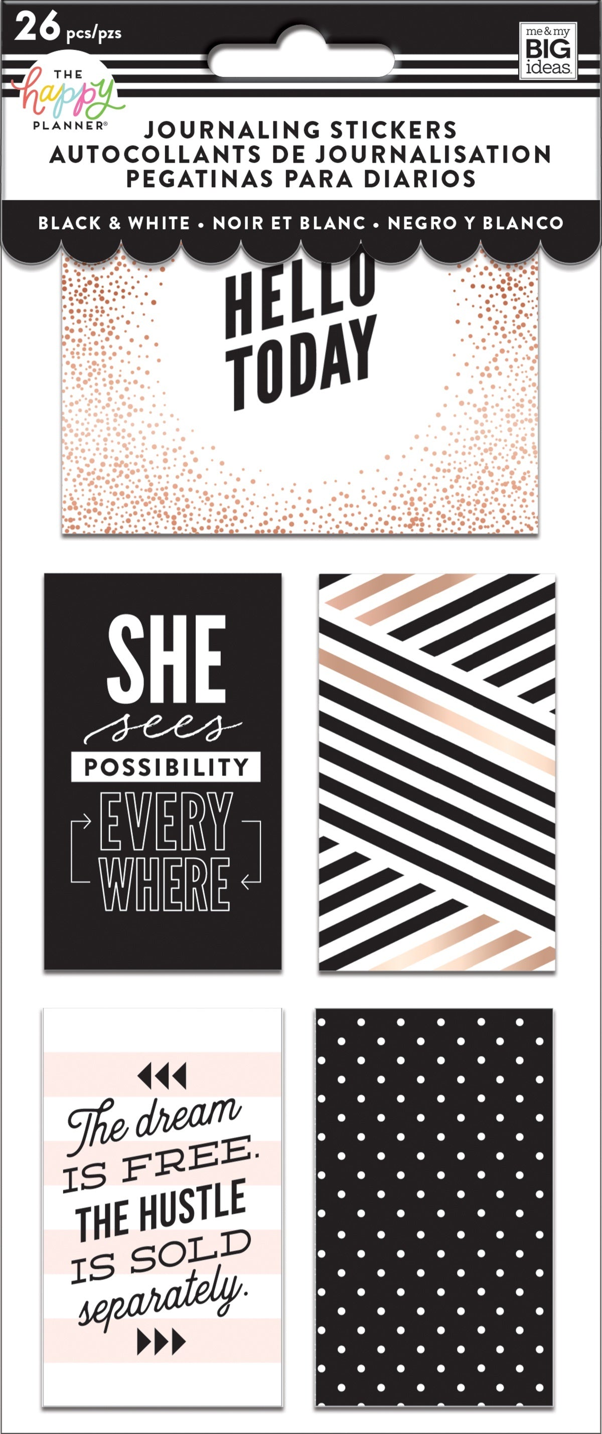 Happy Planner Medium Flip Stickers 5/Sheets - Black & White, 26/Pkg